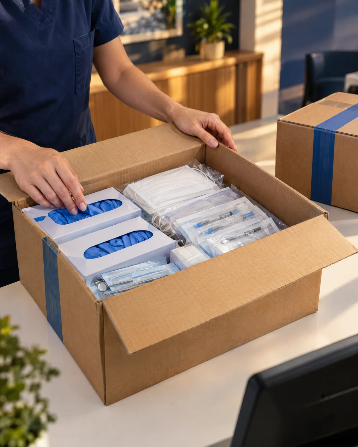Colis de fournitures dentaires livré au cabinet